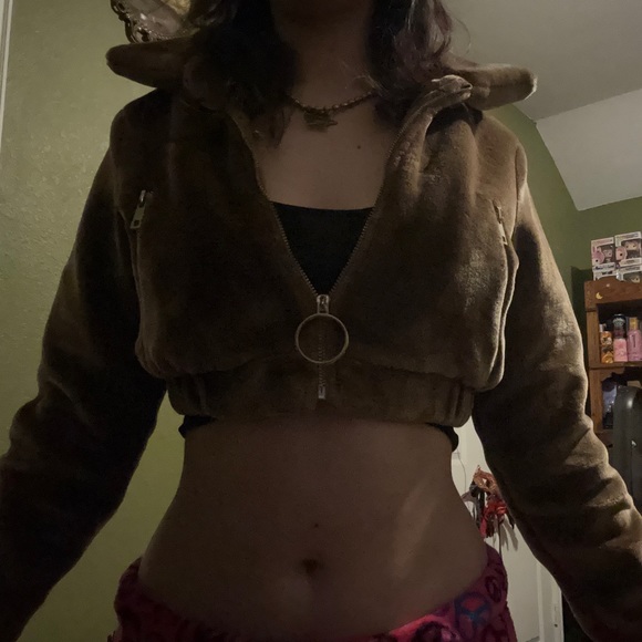 Fashion Nova y2k mcbling half crop jacket gold and brown - Picture 4 of 5